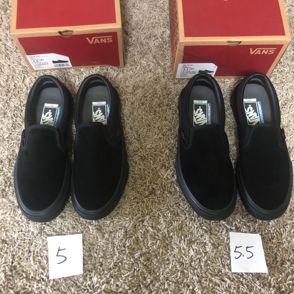 Vans slip on with suede on a blk/blk sole